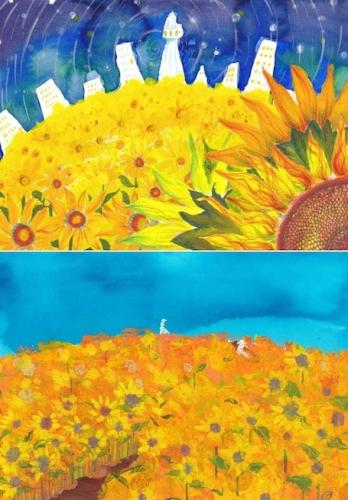 ポストカード2種×1枚ずつ(計2枚)　ひまわり畑